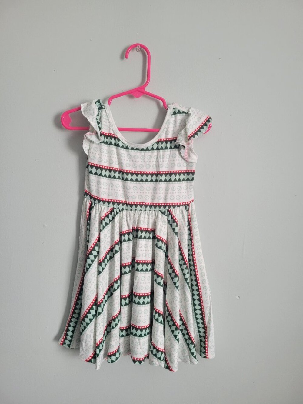 Dot Dot Smile Dress Girl's 2T Toddler Green & Red Geo Floral Empire Waist NWT